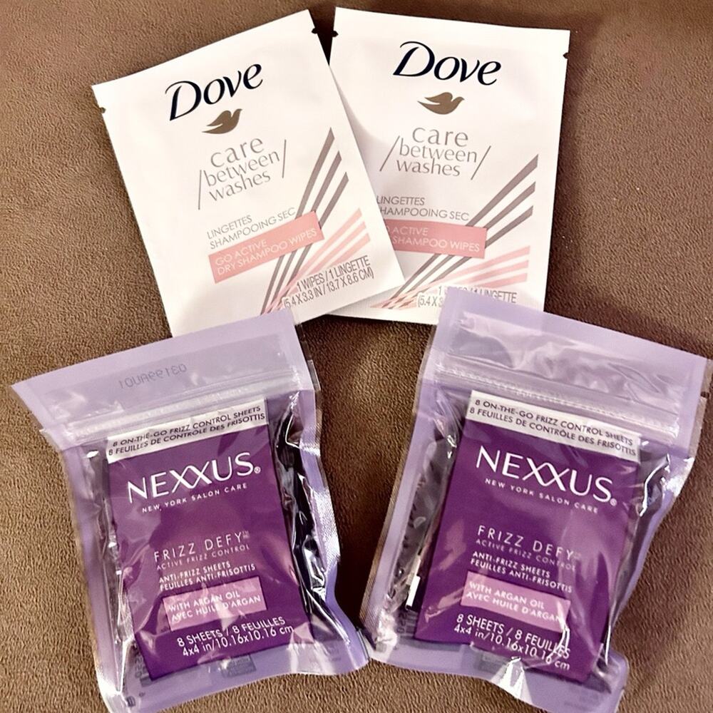 Dove and Nexxus Hair Care Set - Nexxus Frizz Defy and Dove Dry Shampoo Wipes NEW